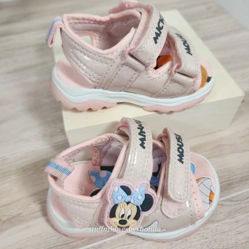 Disney Junior Minnie & Mickey Mouse Pink Sandals Toddler Size 2 Kids Shoes